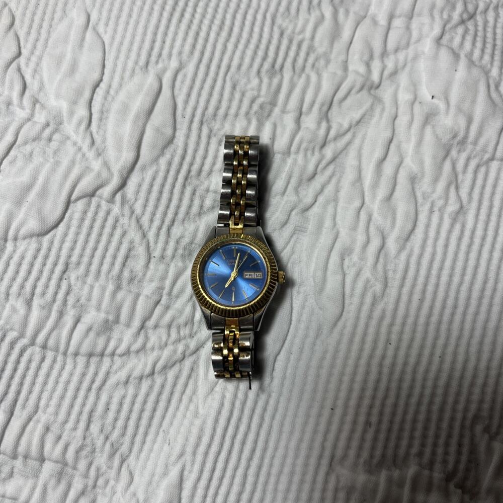 Vintage Citizen Watch Gold Silver Blue Face